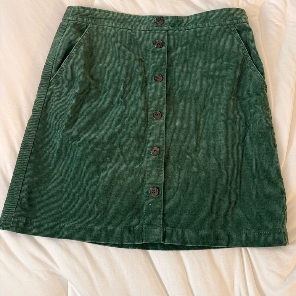 J. Crew Forest Green Corduroy A-Line Skirt Size 6 Button Front Look